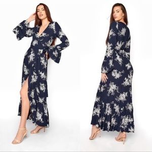 Long Tall Sally Blue Floral Wrap Maxi Dress